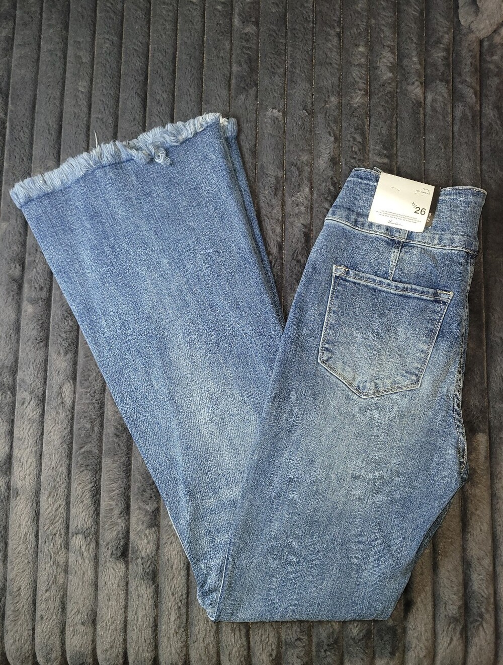 KanCan Medium Blue Frayed-Hem Wide Leg Jeans
